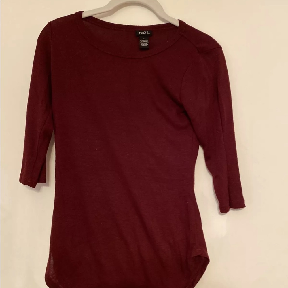 Rue 21 Maroon Long Sleeve Top Blouse Size Small